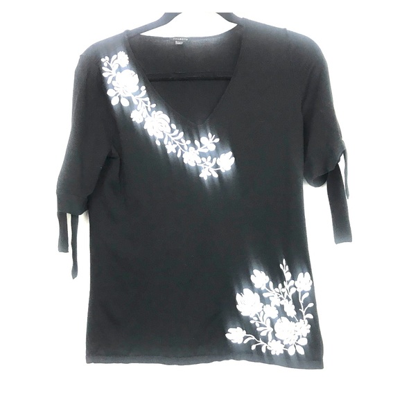 Talbots black vneck embroidered floral sweater Sm - Picture 1 of 6